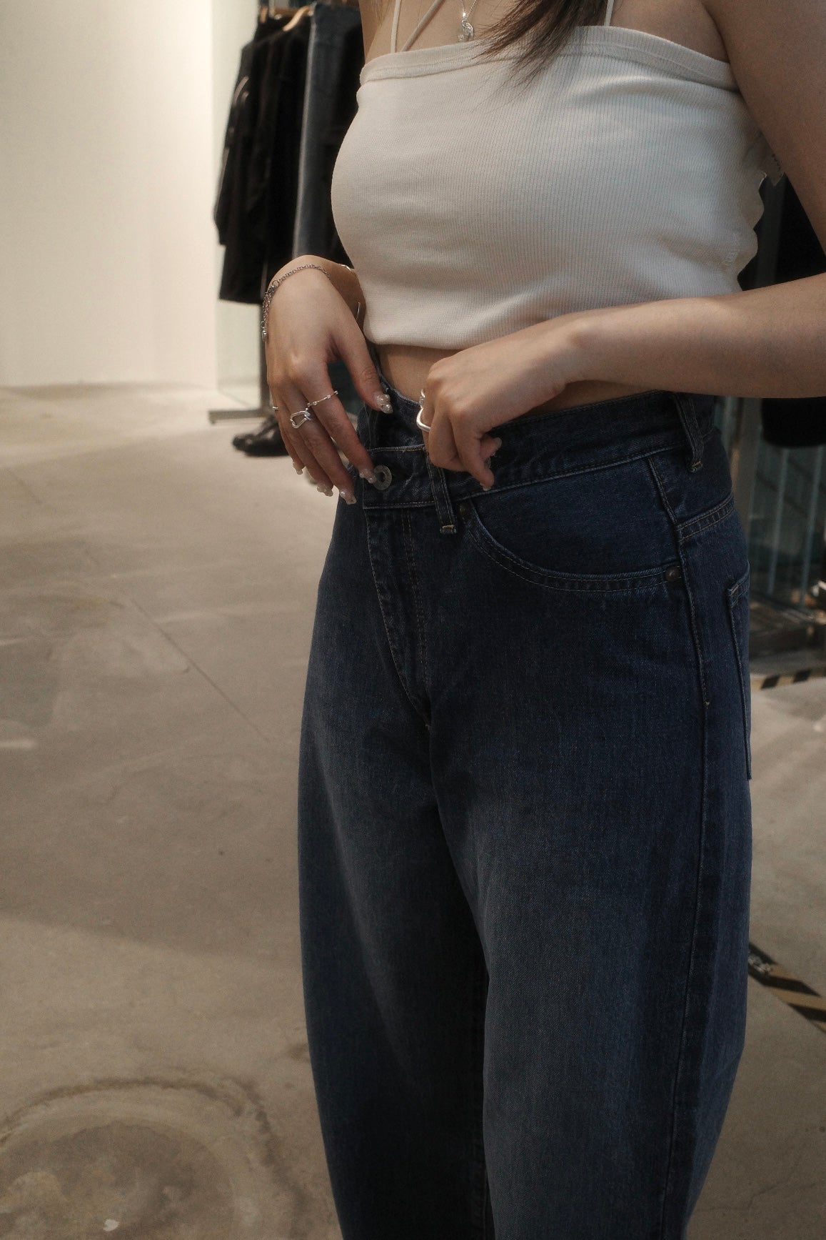denim asymmetric pants