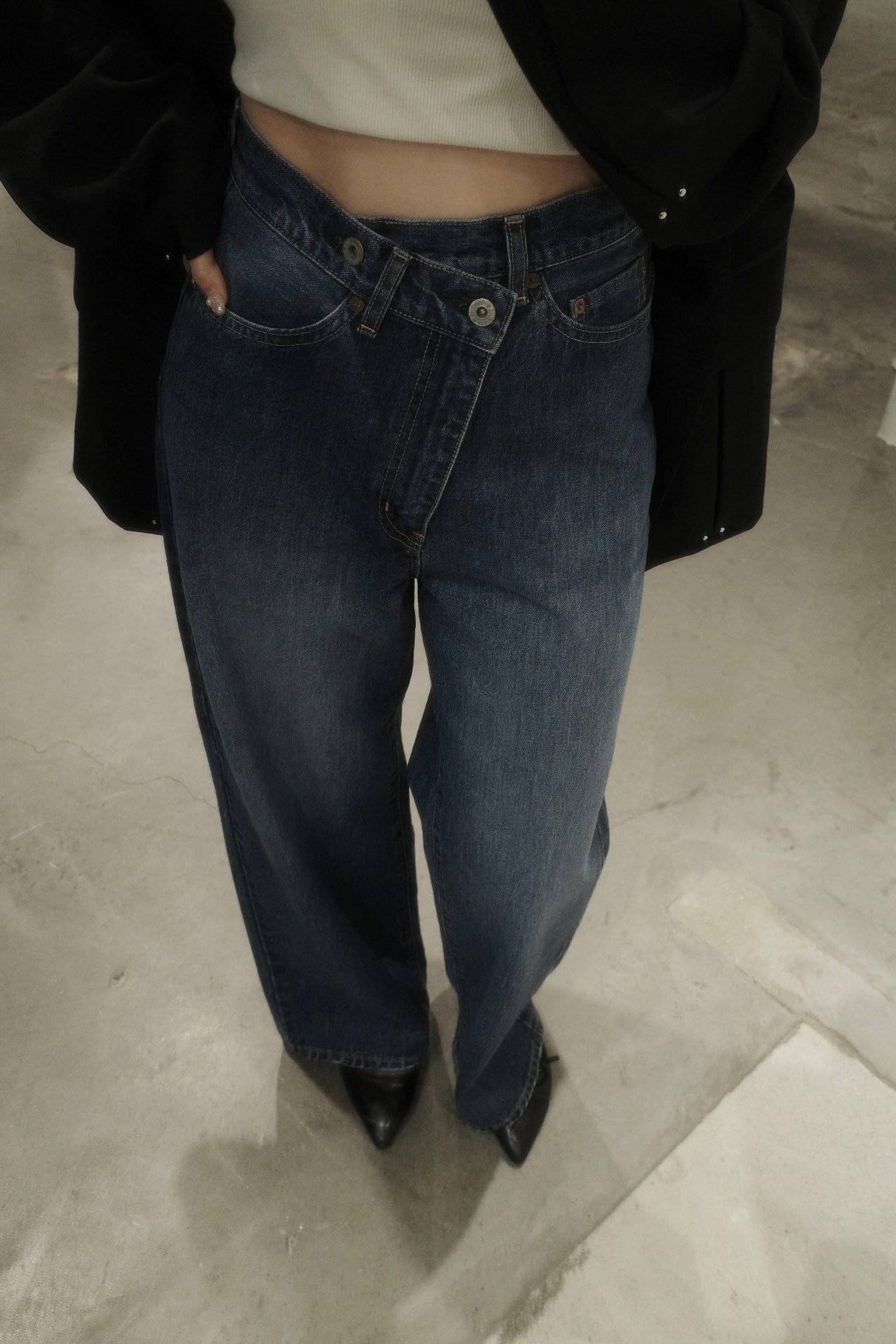 denim asymmetric pants