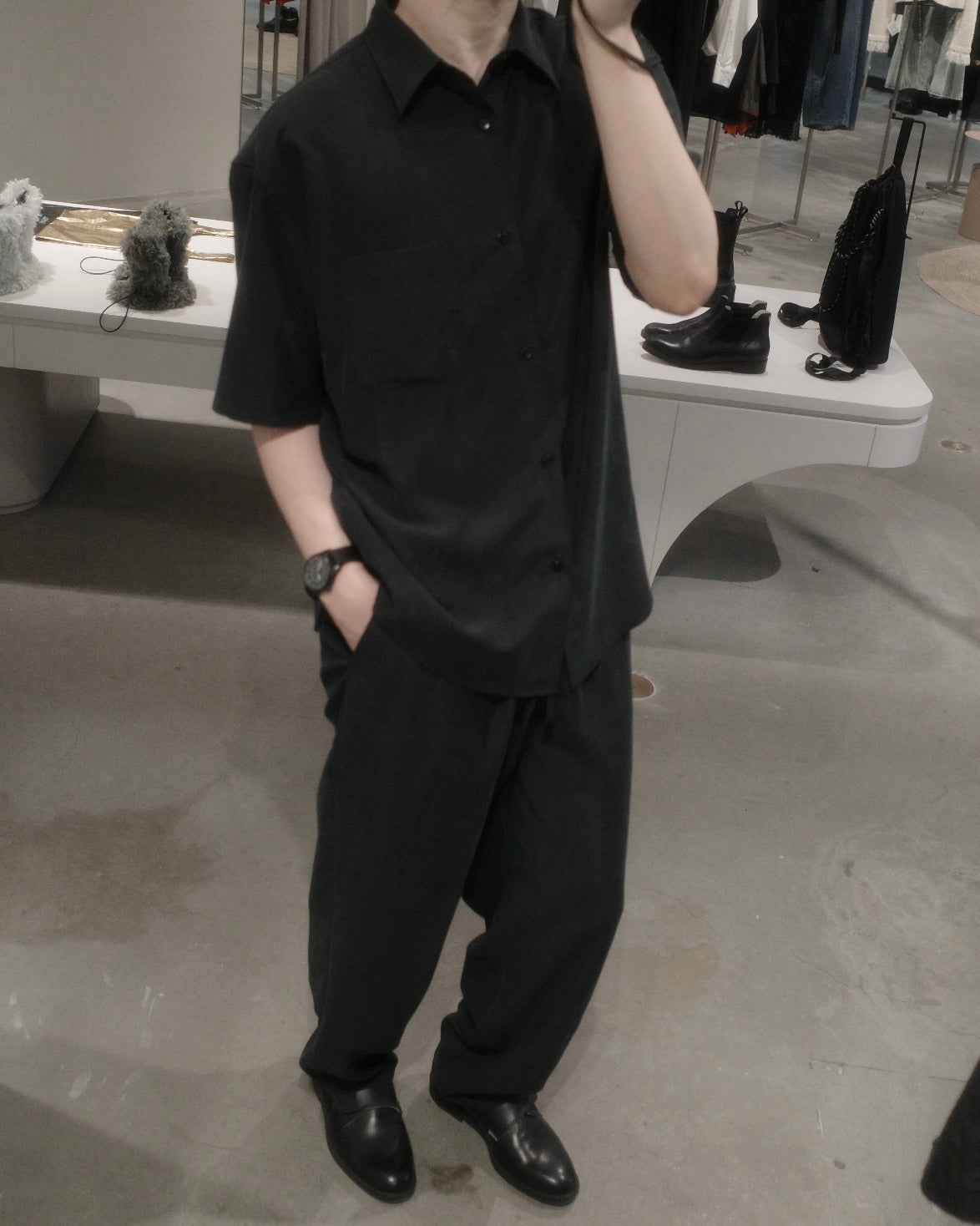 t/r powder cloth / short/s regular collar shirt