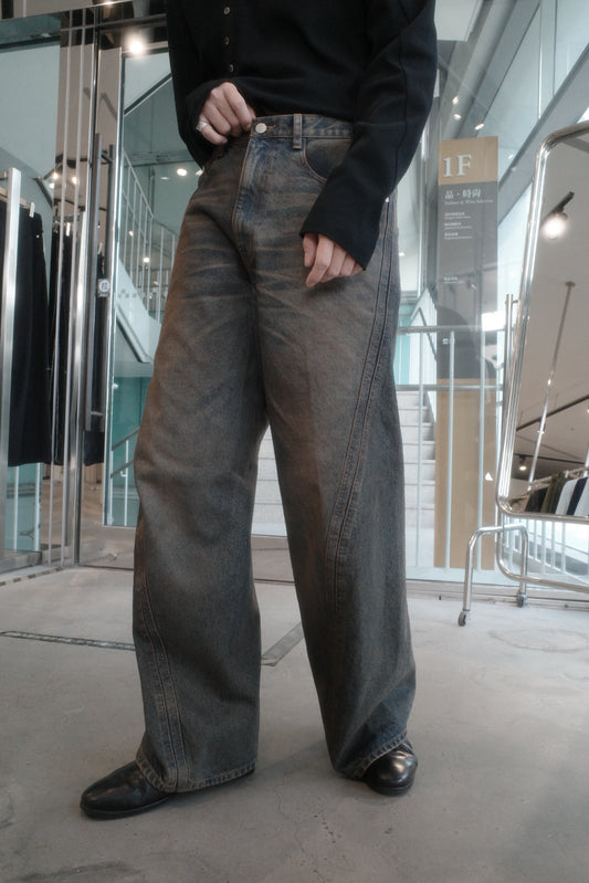 3d curved voluminous leg jeans - mud faded indigo