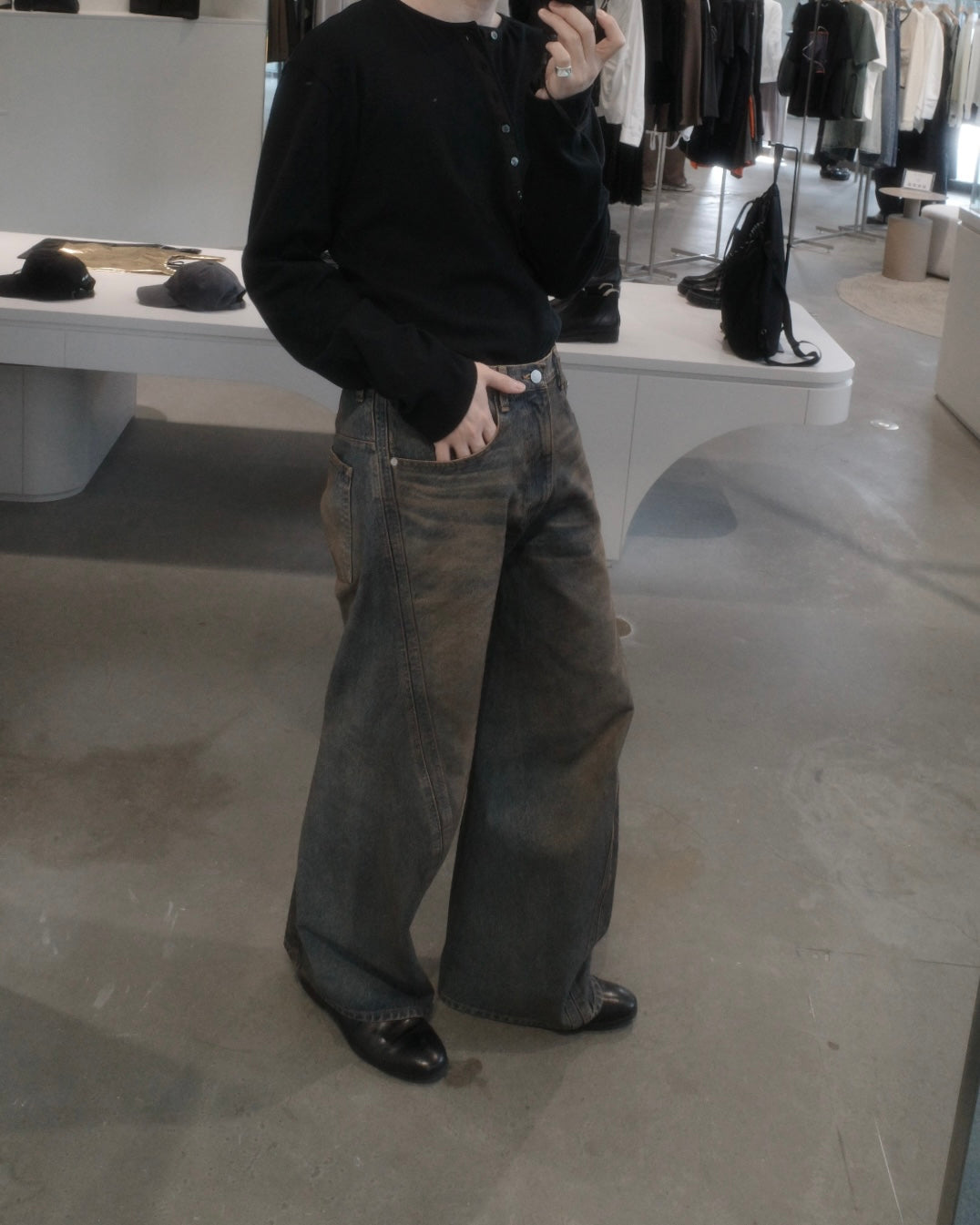 3d curved voluminous leg jeans - mud faded indigo