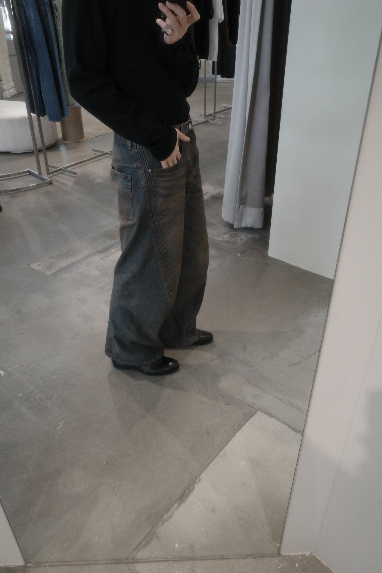 3d curved voluminous leg jeans - mud faded indigo