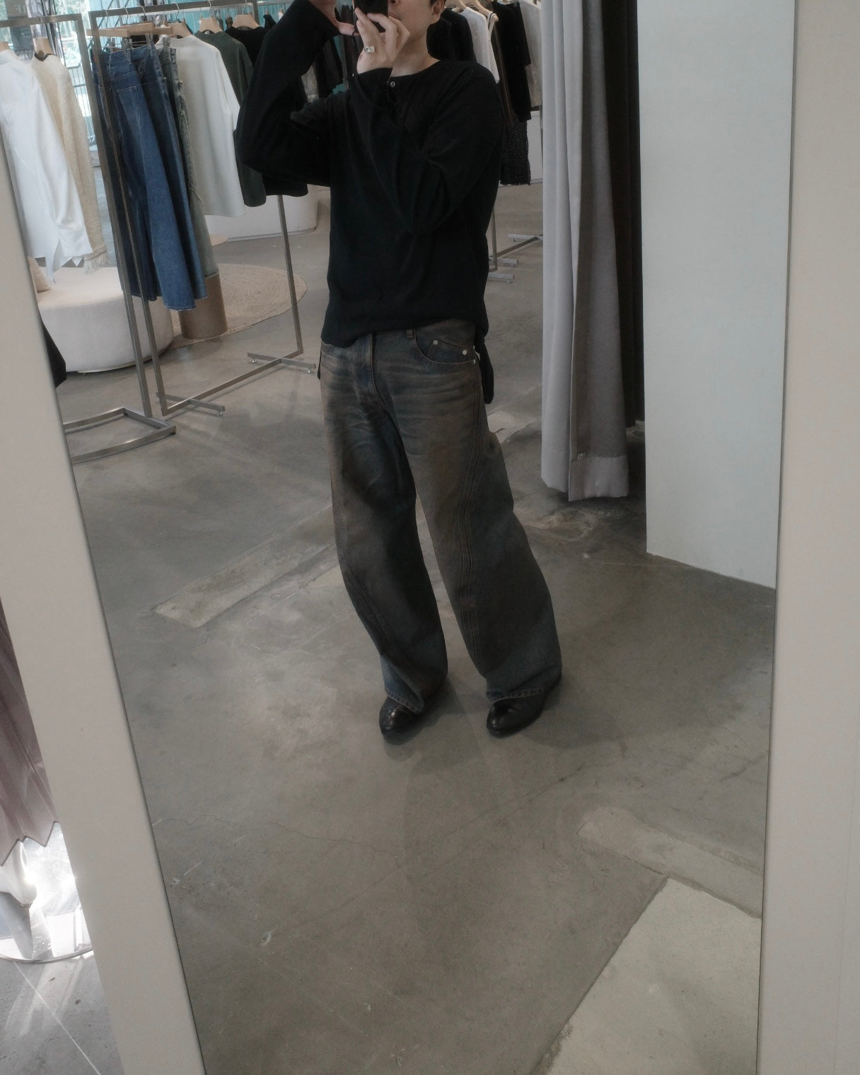 3d curved voluminous leg jeans - mud faded indigo