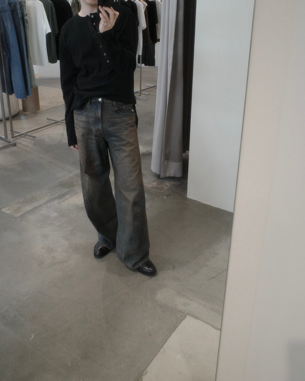 3d curved voluminous leg jeans - mud faded indigo