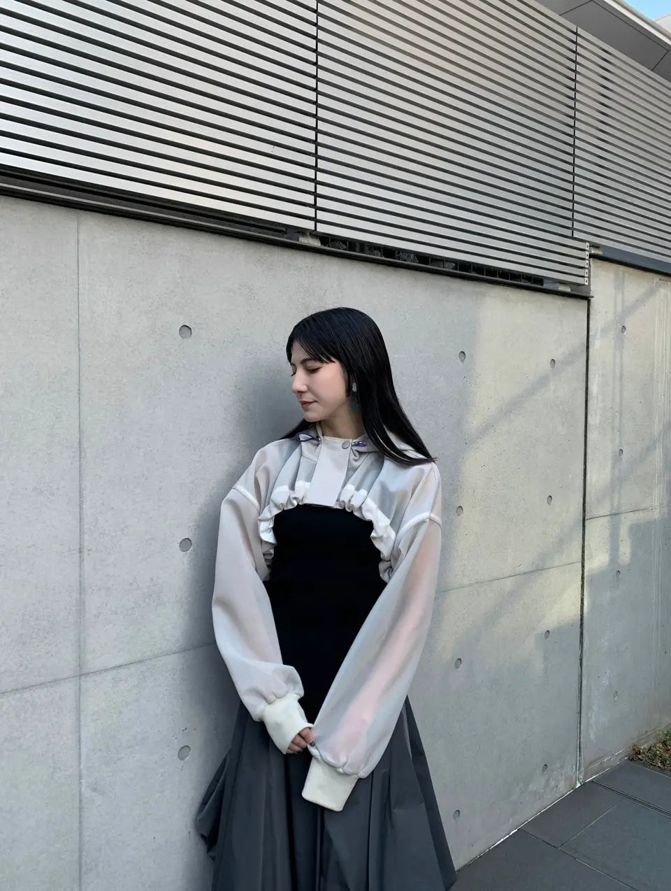 spongy sheer short blouson