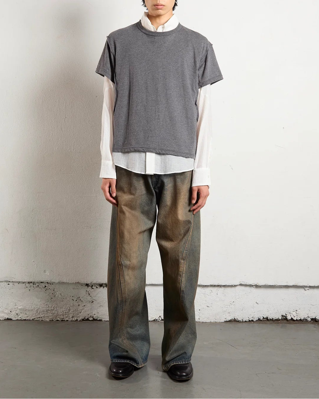 3d curved voluminous leg jeans - mud faded indigo