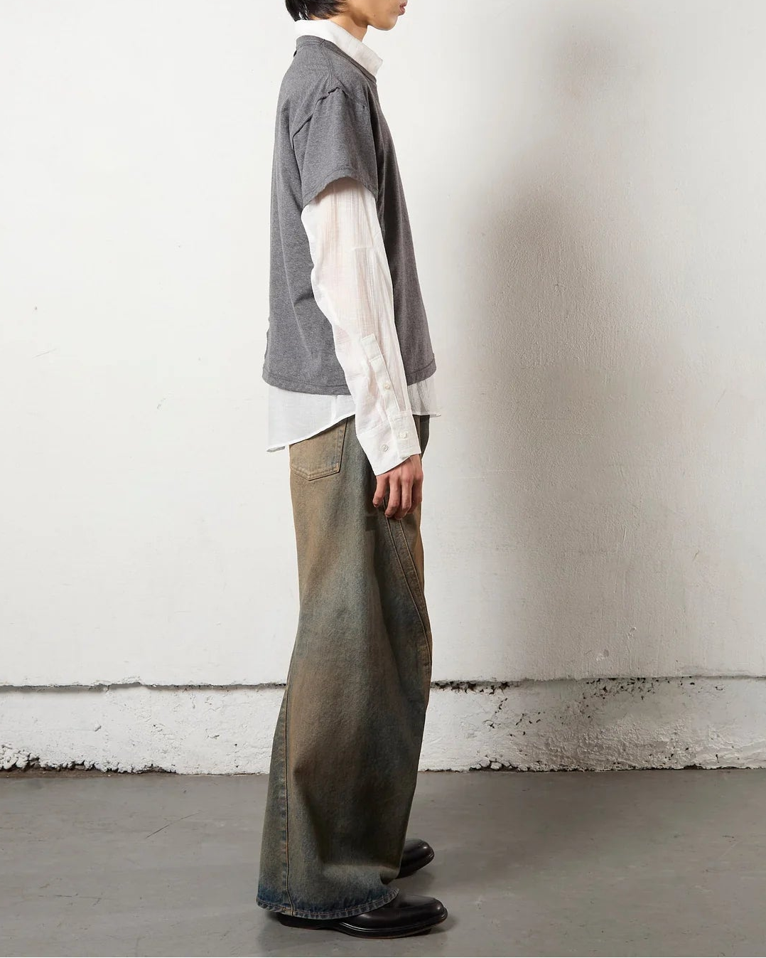 3d curved voluminous leg jeans - mud faded indigo