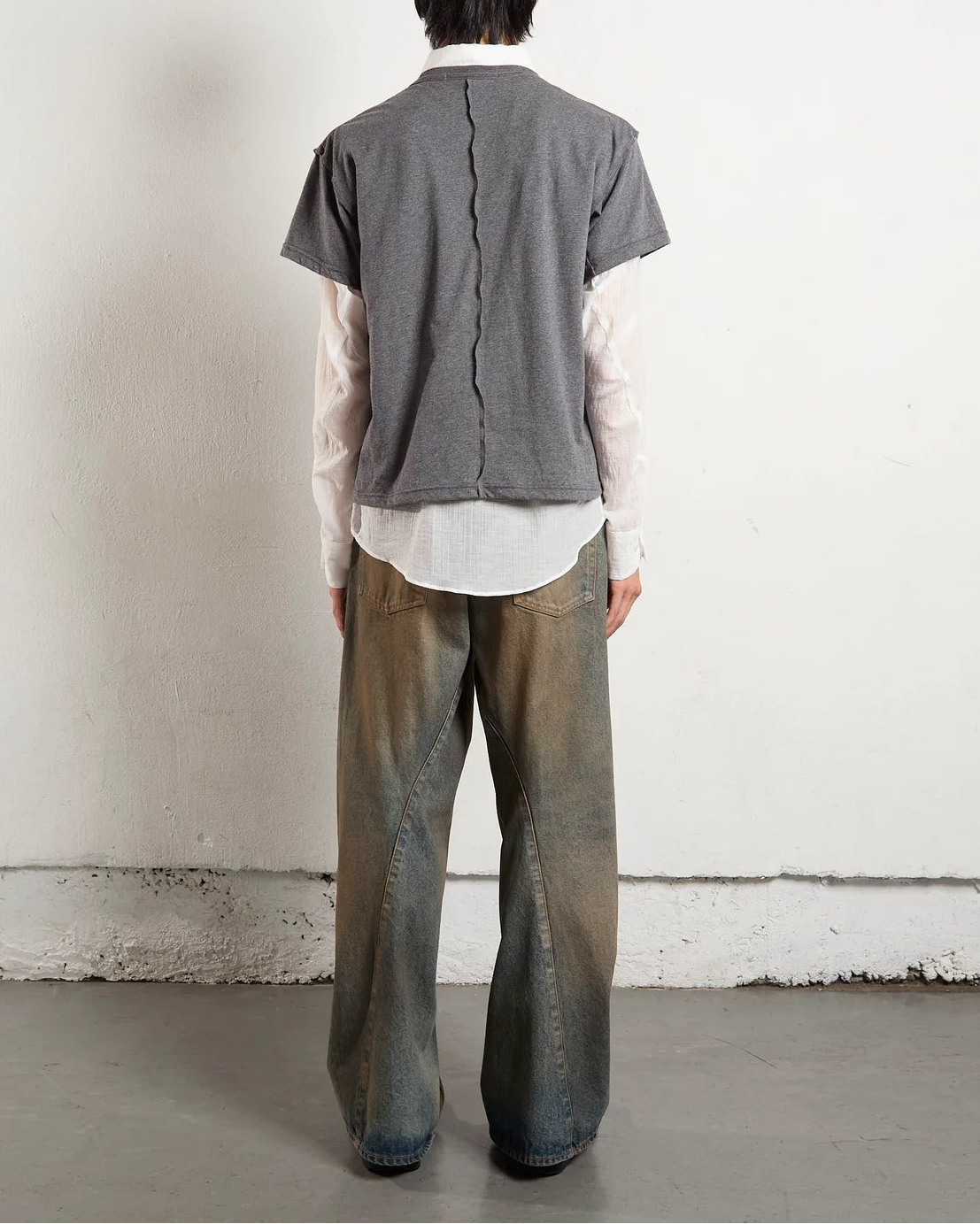 3d curved voluminous leg jeans - mud faded indigo