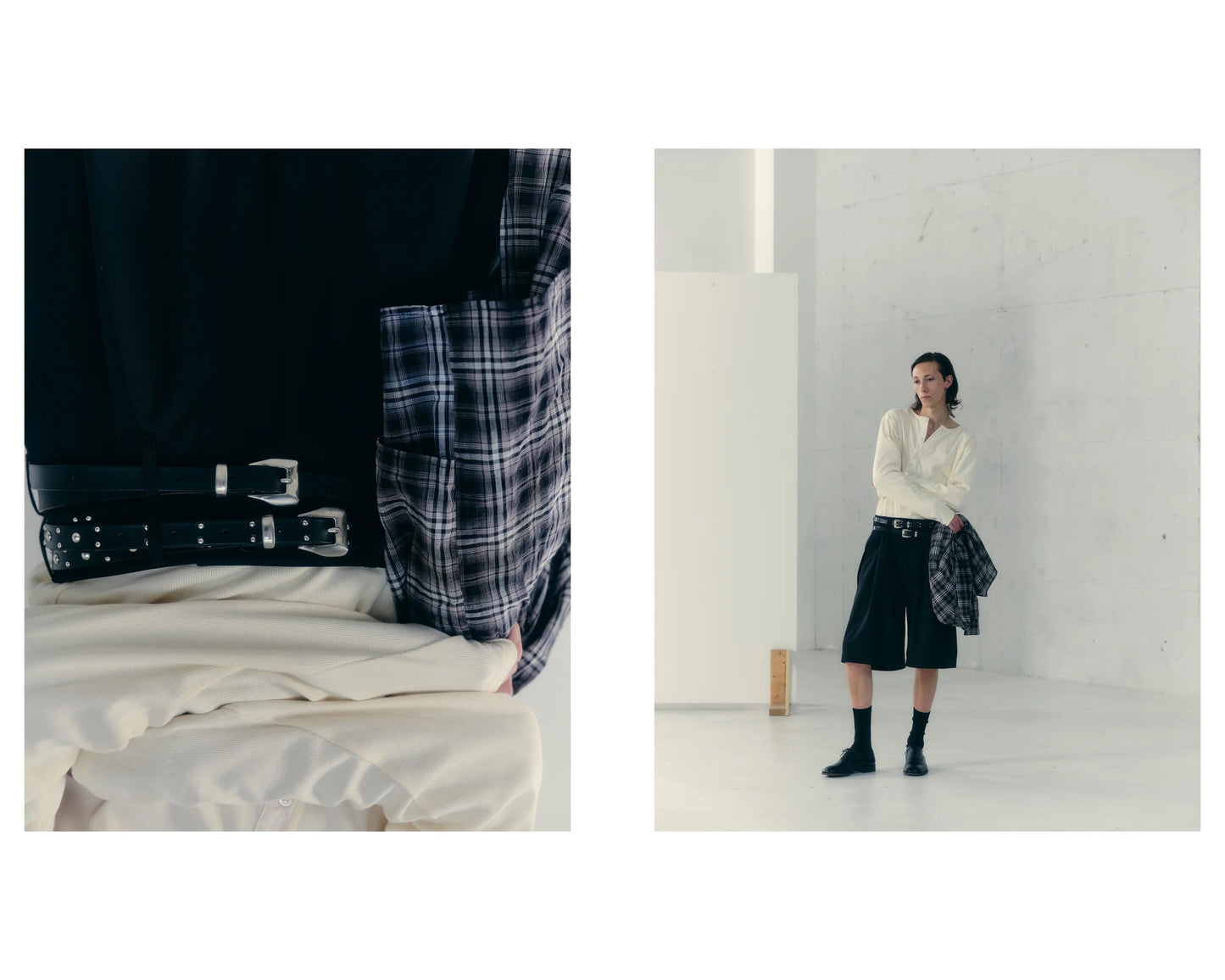 studded motion pleat gab shorts