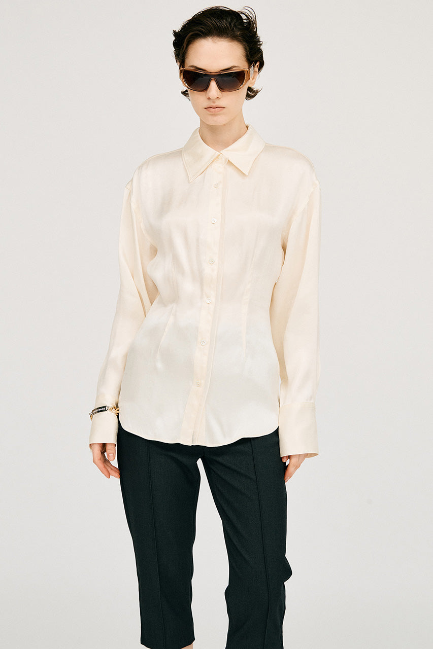 satin cinched waist shirt