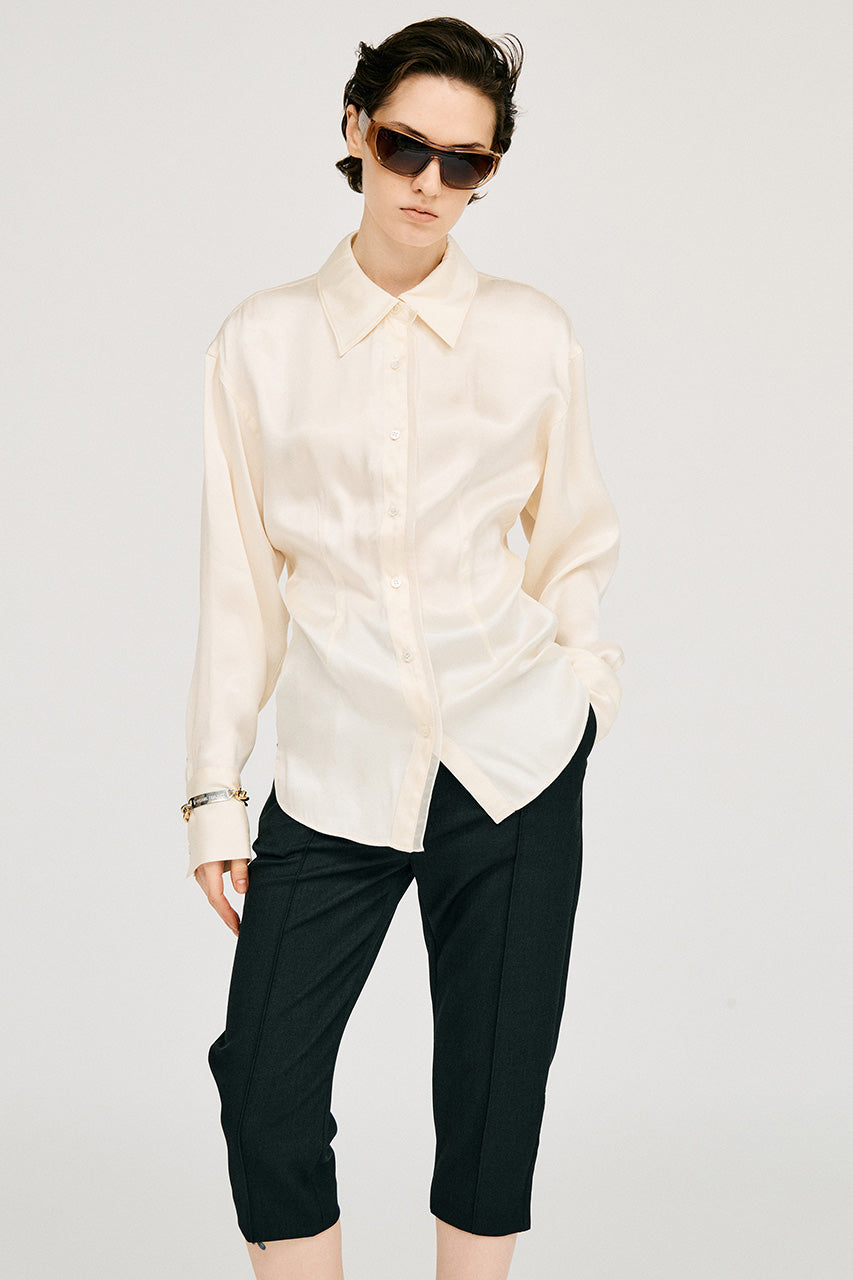 satin cinched waist shirt