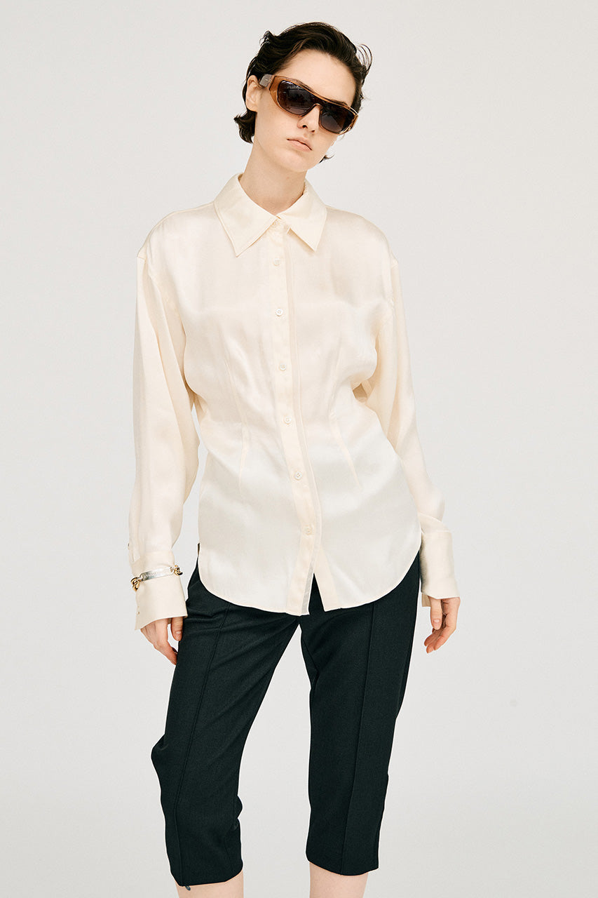 satin cinched waist shirt