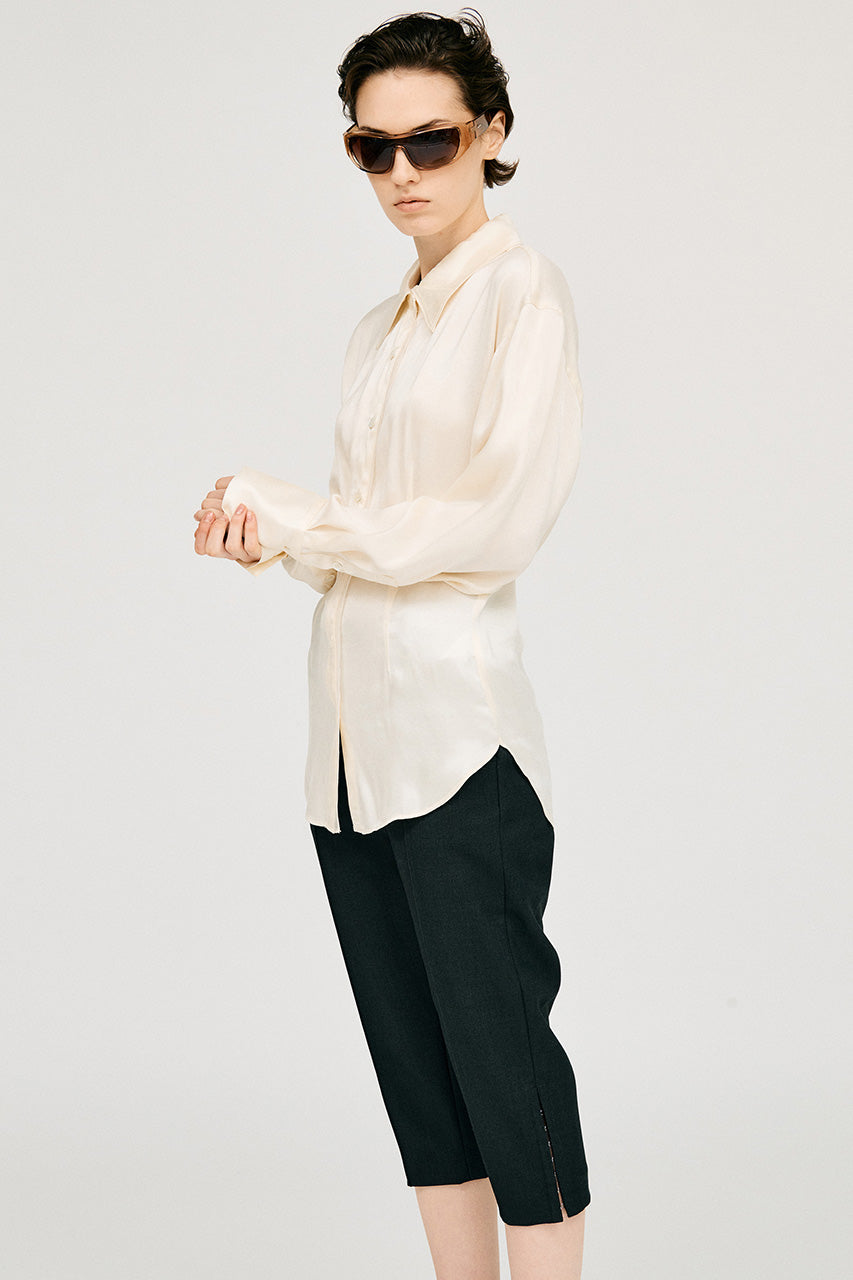 satin cinched waist shirt