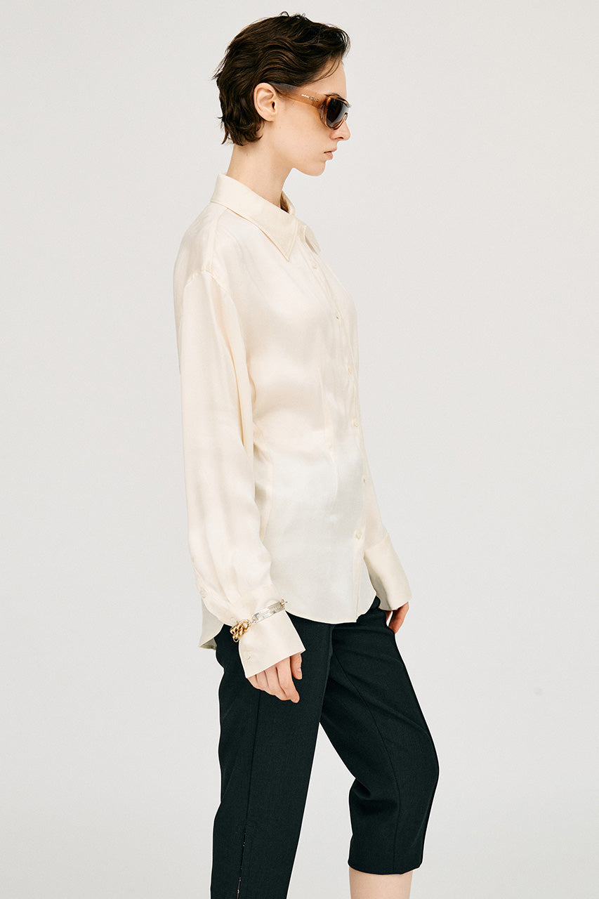 satin cinched waist shirt