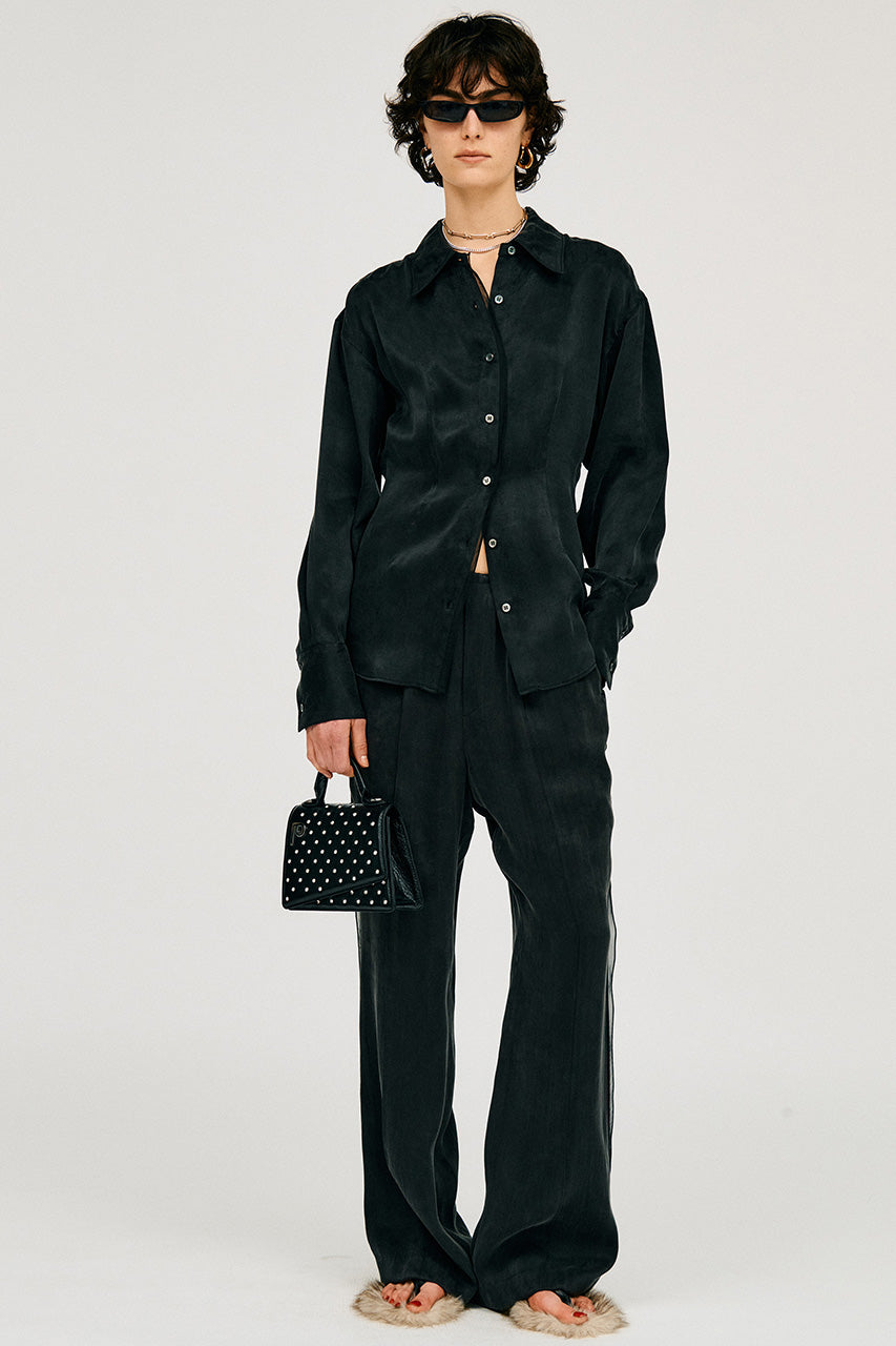 satin cinched waist shirt