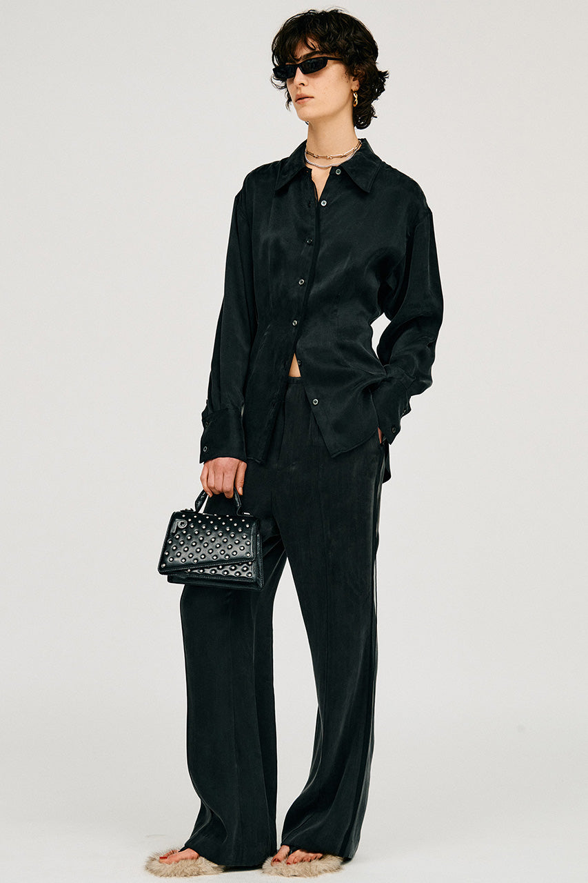 satin cinched waist shirt