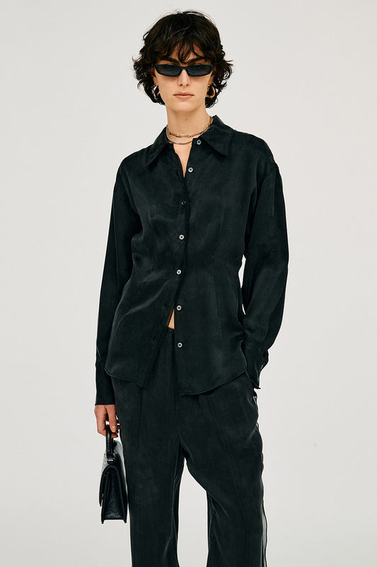 satin cinched waist shirt