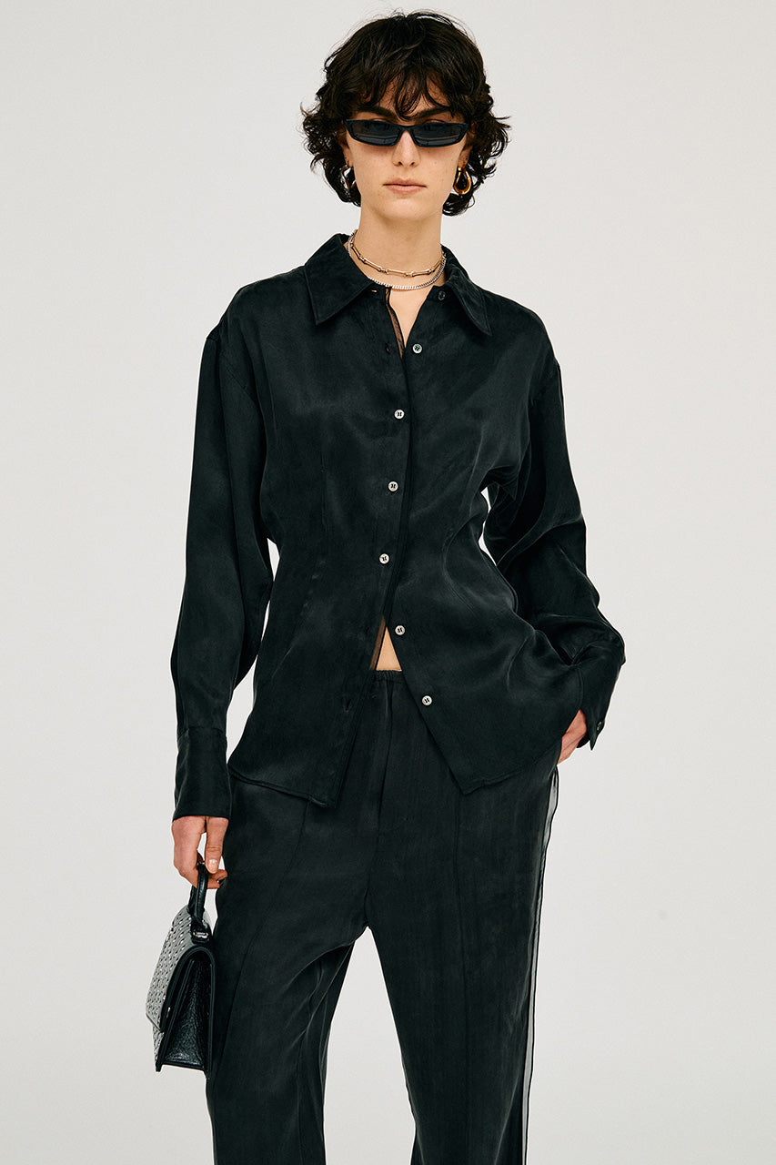 satin cinched waist shirt