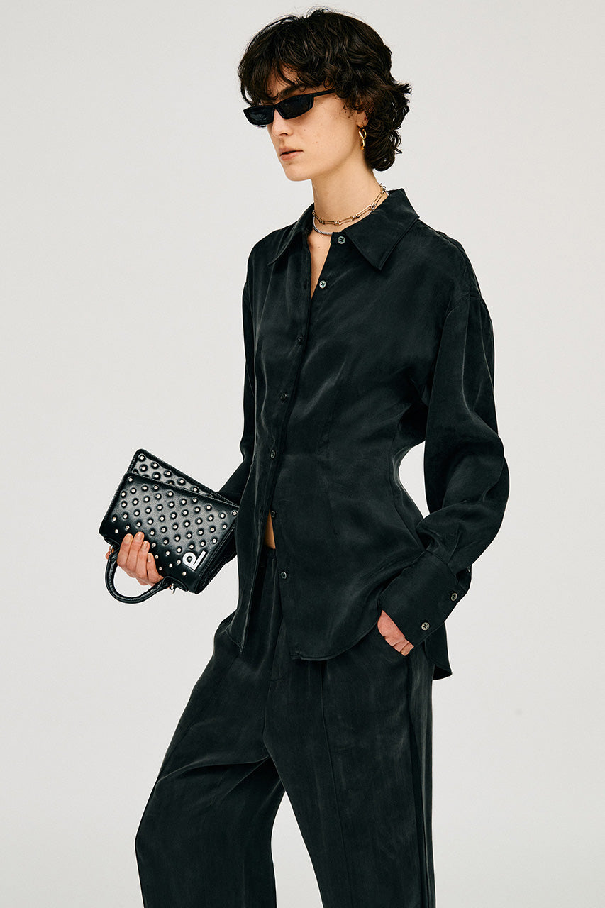 satin cinched waist shirt