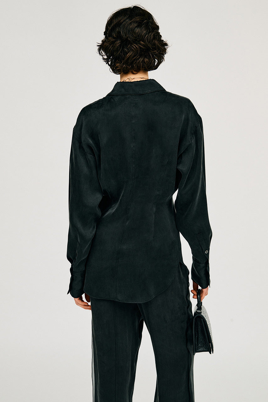 satin cinched waist shirt