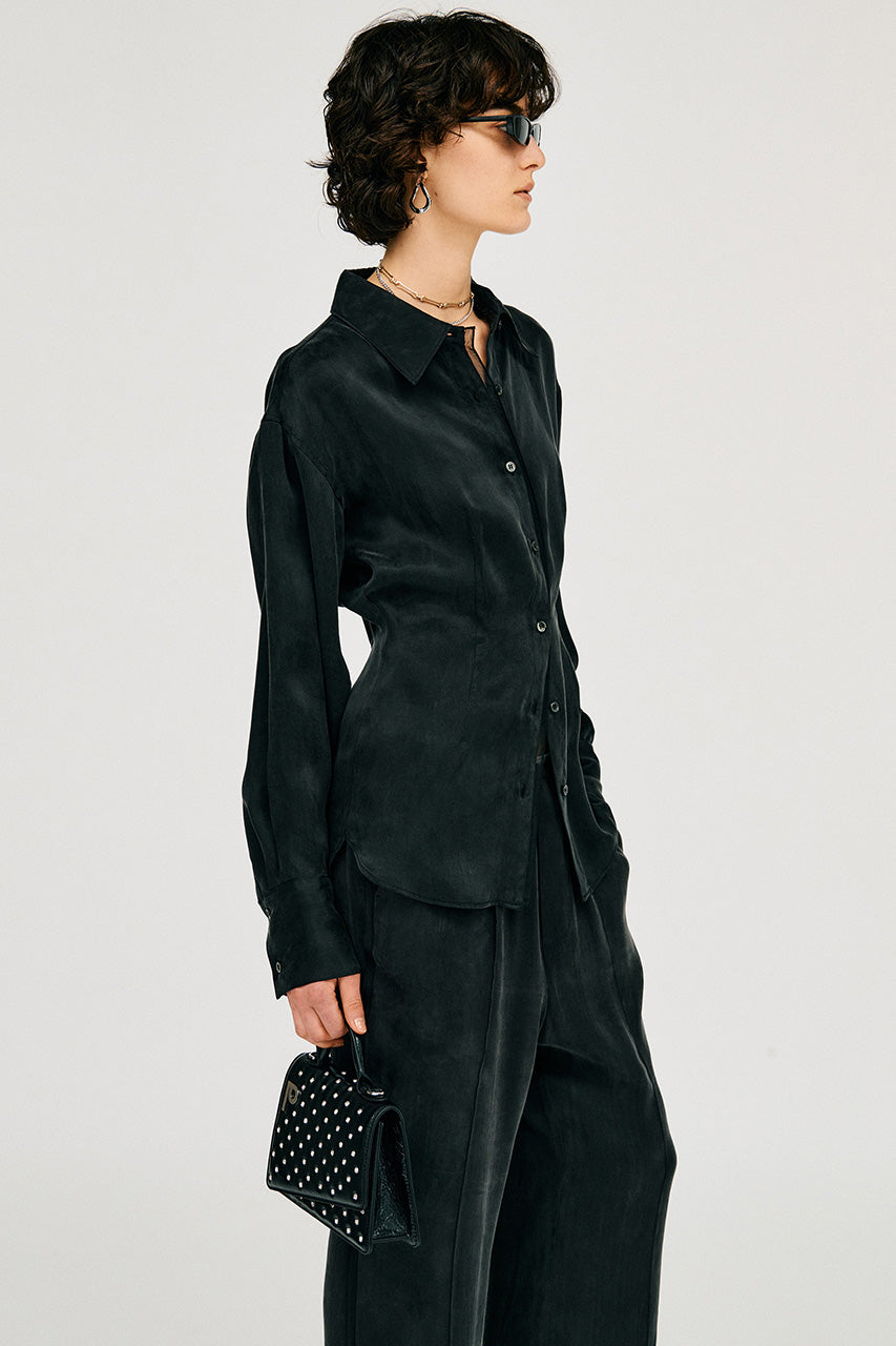 satin cinched waist shirt