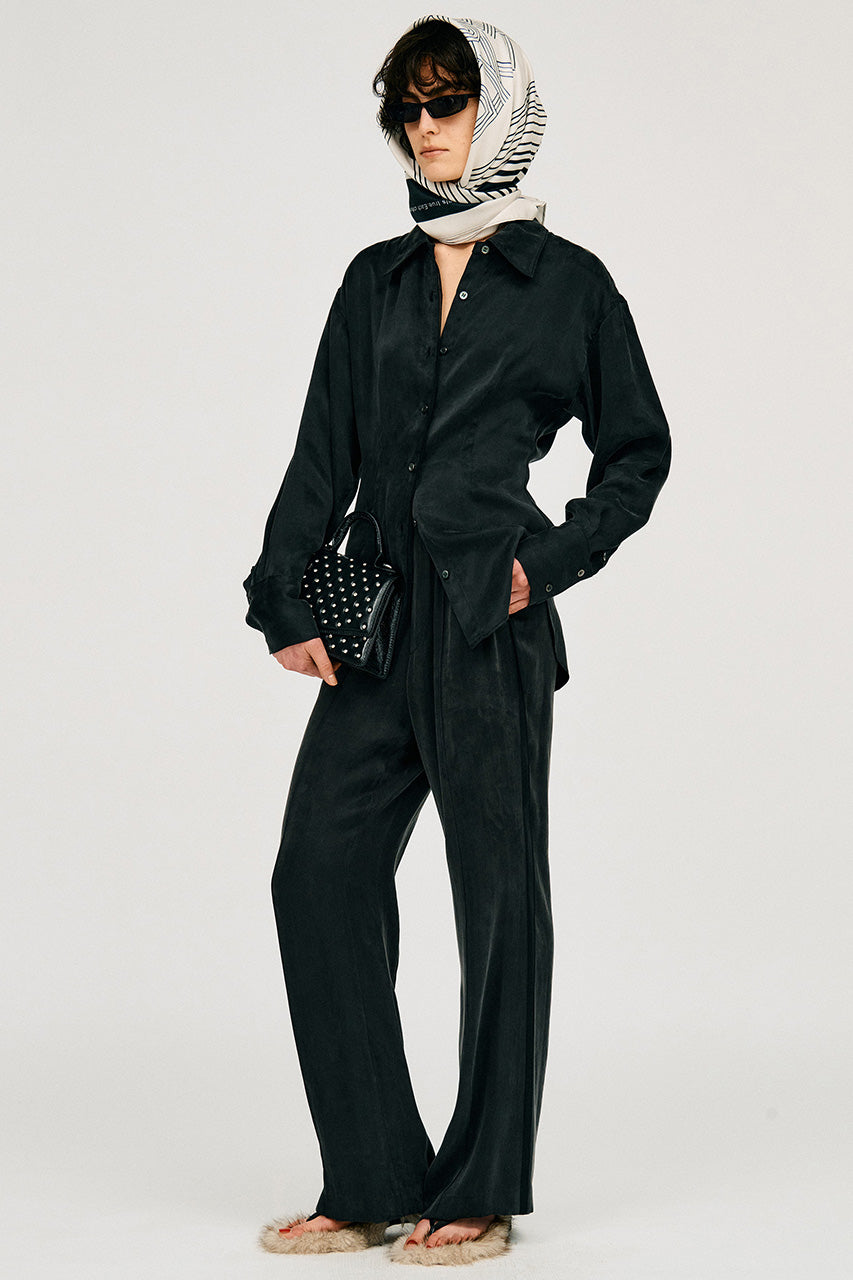 satin cinched waist shirt