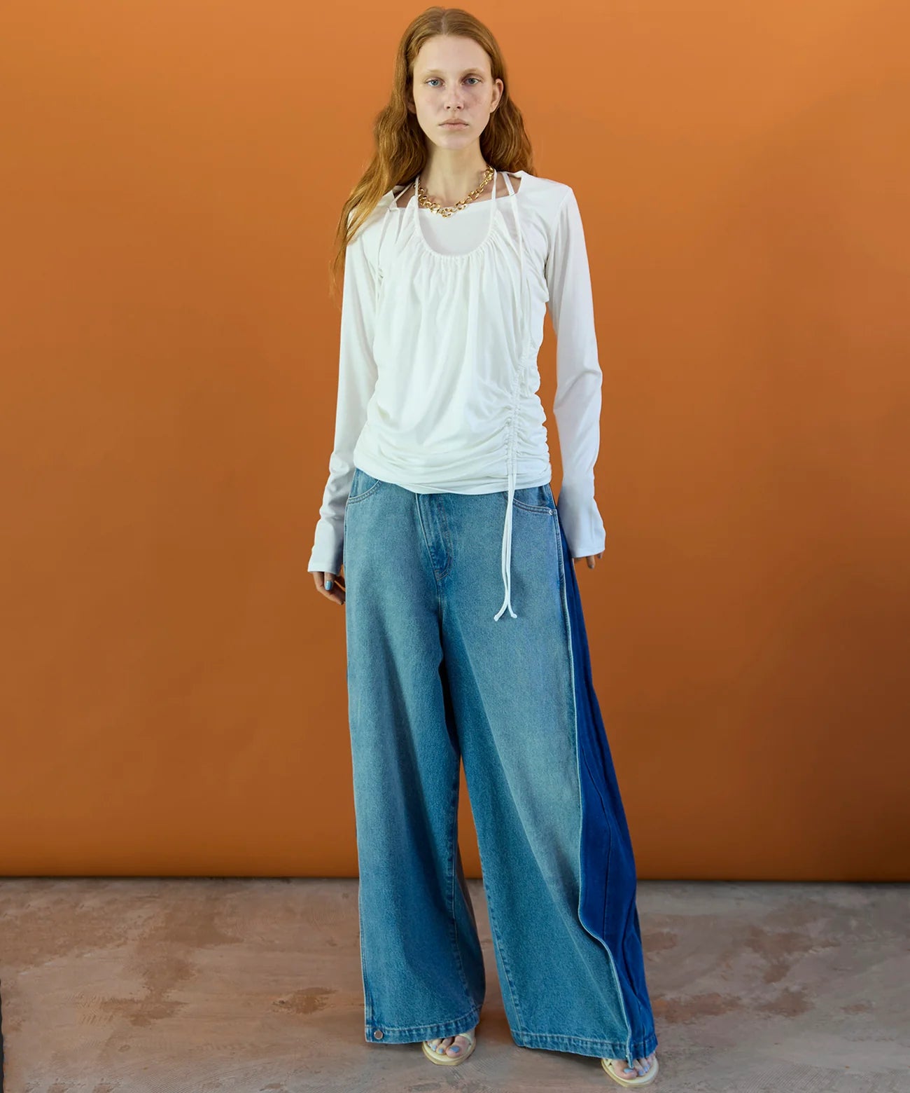 side-tuck cocoon denim pants