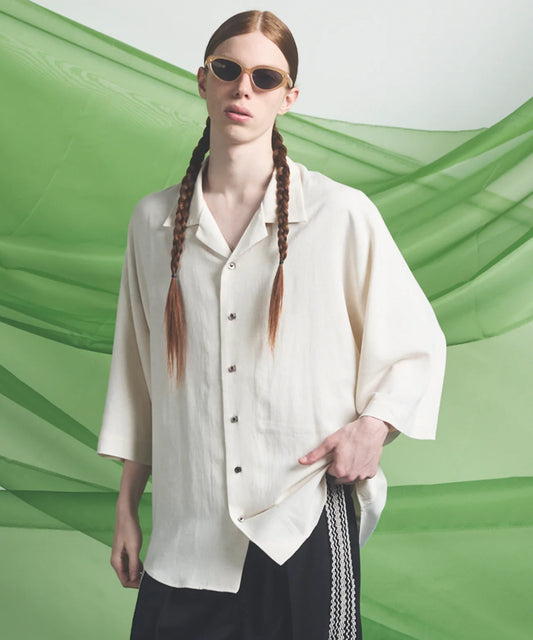drapey georgette prime-over open collar dolman sleeve shirt