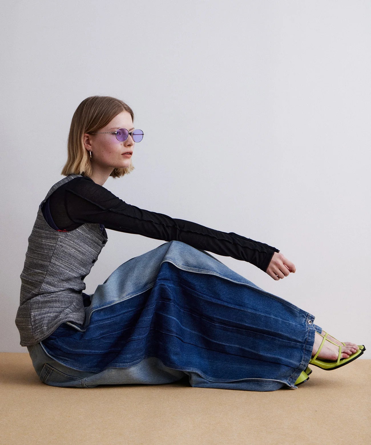 side-tuck cocoon denim pants