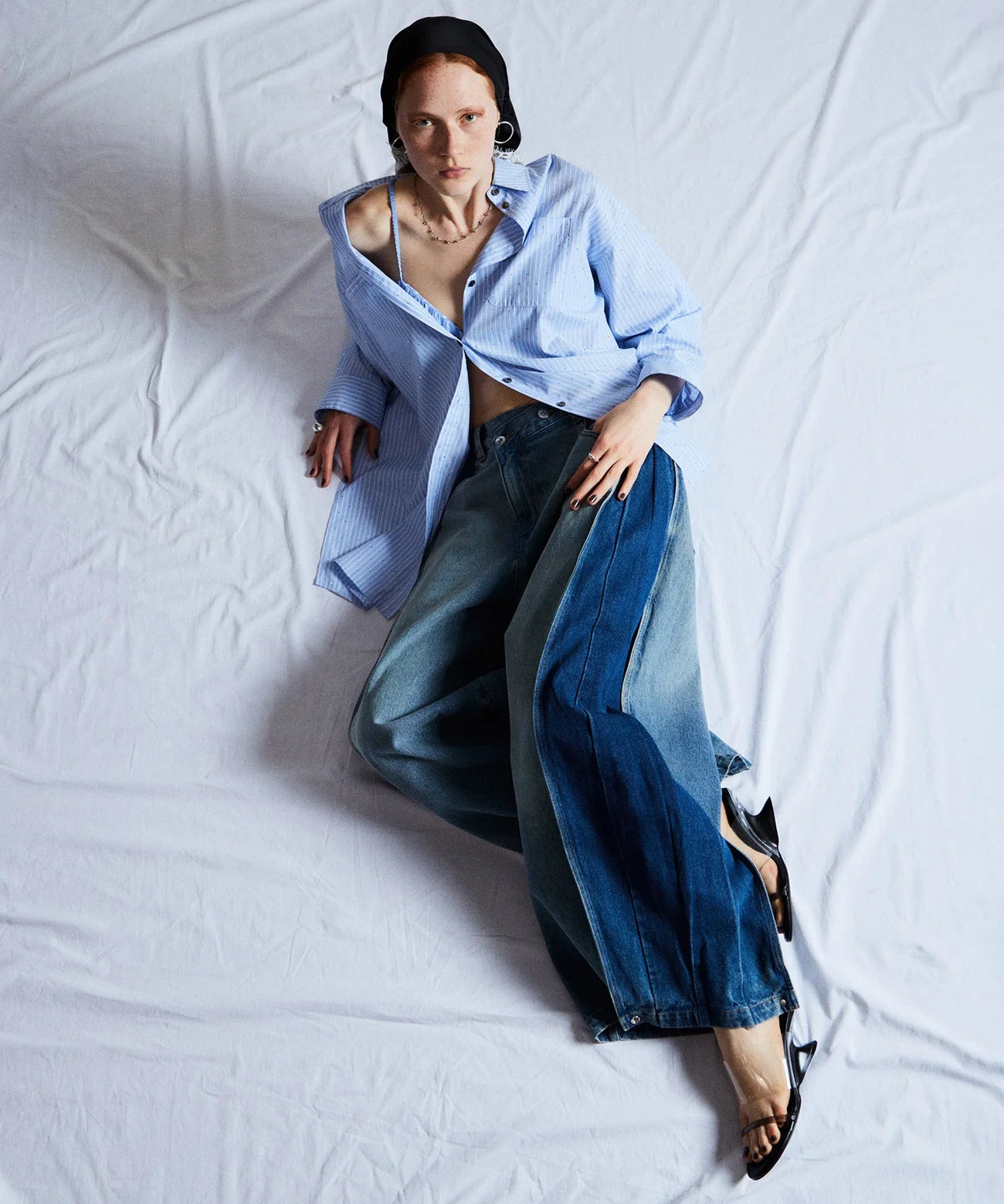 side-tuck cocoon denim pants