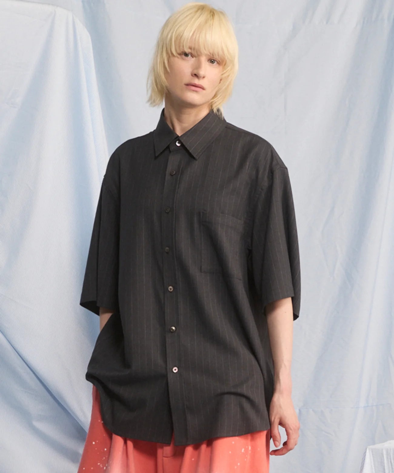 airy striped gabardine prime-over short-sleeved shirt