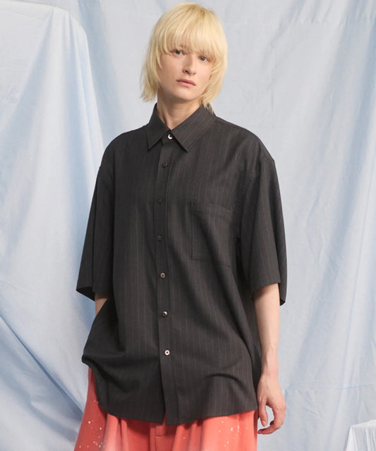 airy striped gabardine prime-over short-sleeved shirt