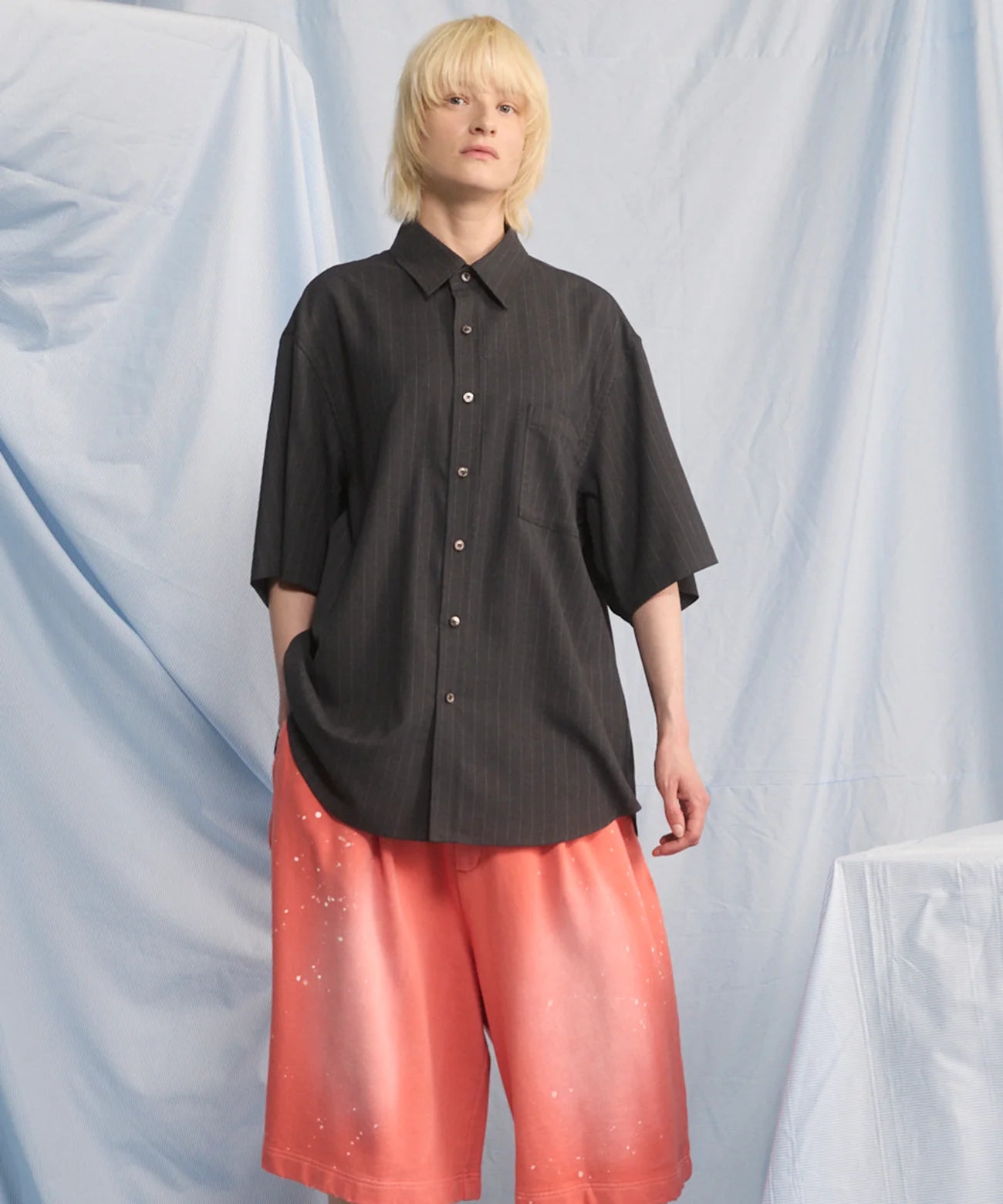 airy striped gabardine prime-over short-sleeved shirt