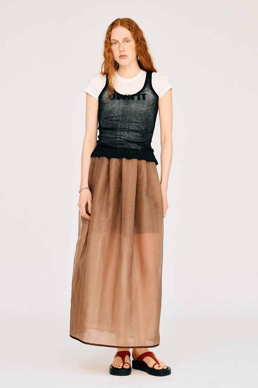 sheer rib frill hem knit tank