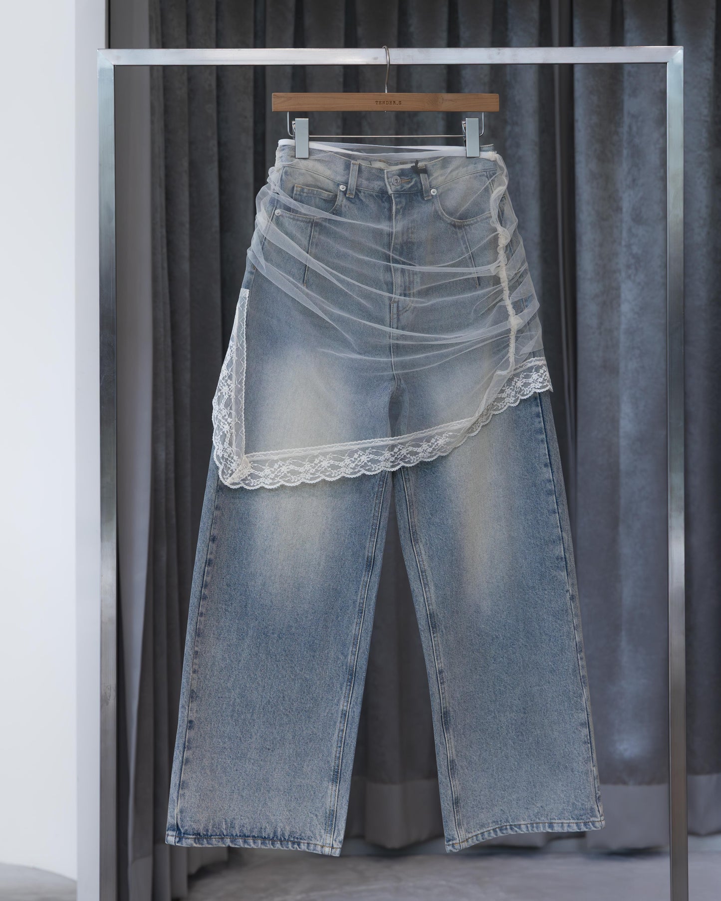 tulle skirt layered denim