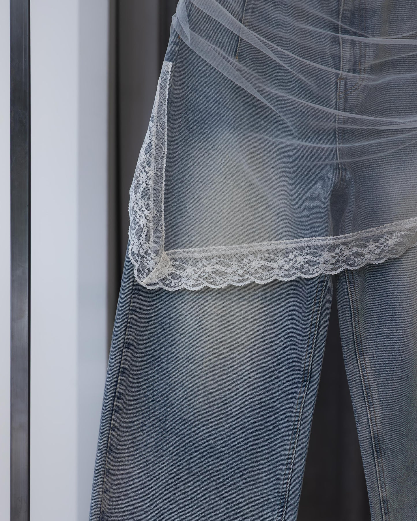 tulle skirt layered denim