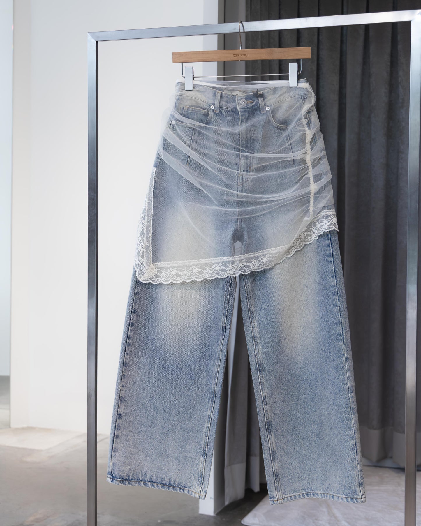 tulle skirt layered denim