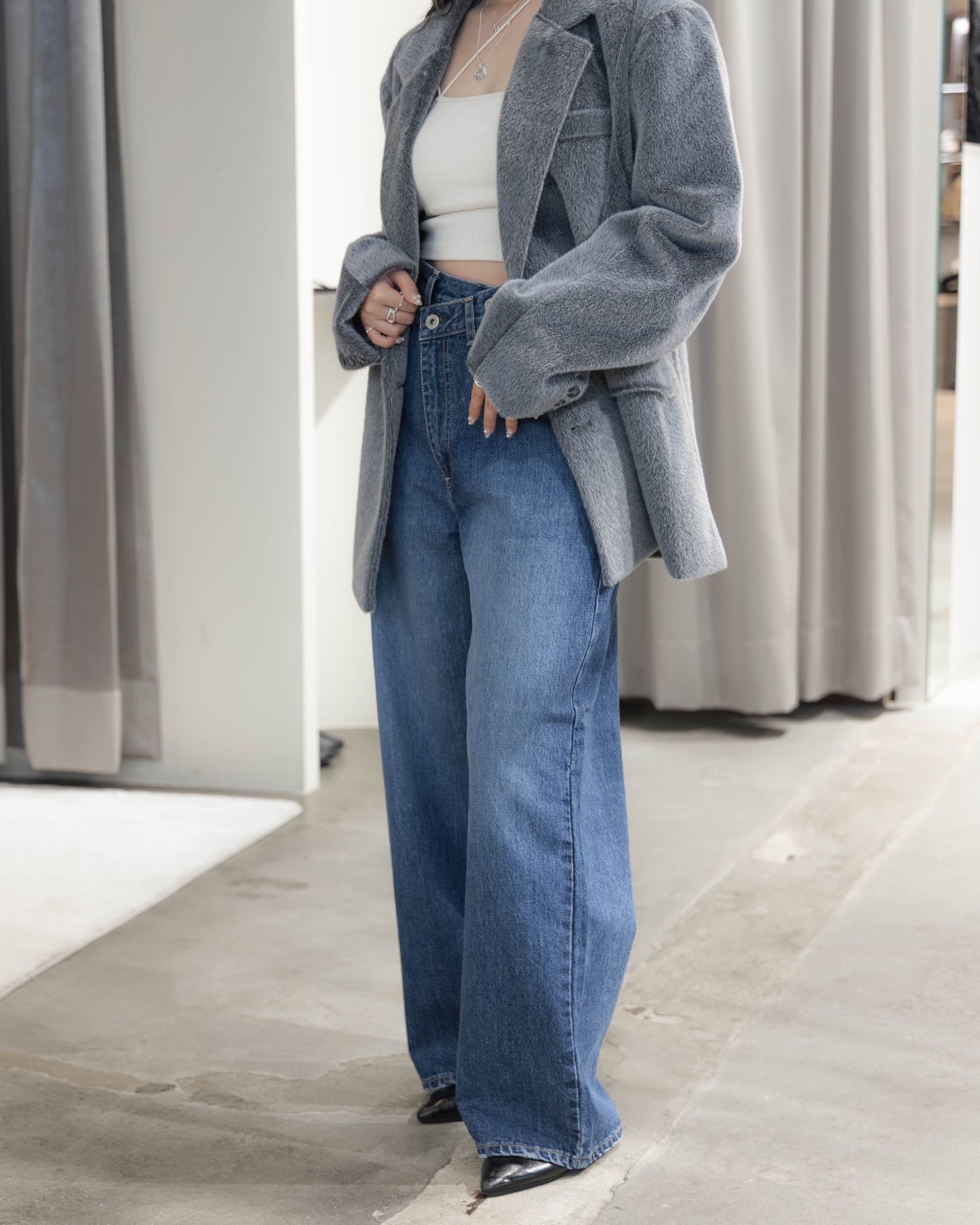 denim asymmetric pants