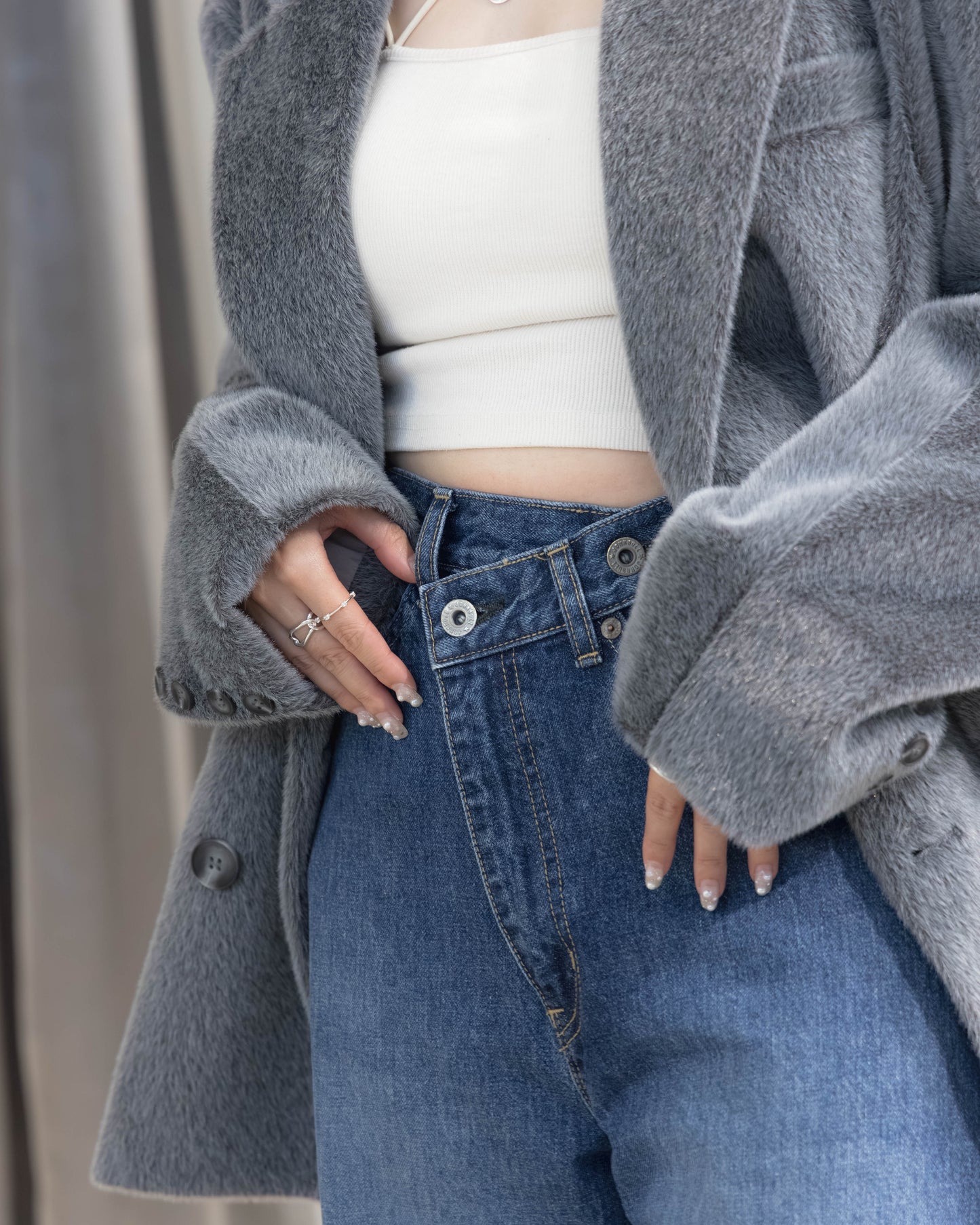 denim asymmetric pants