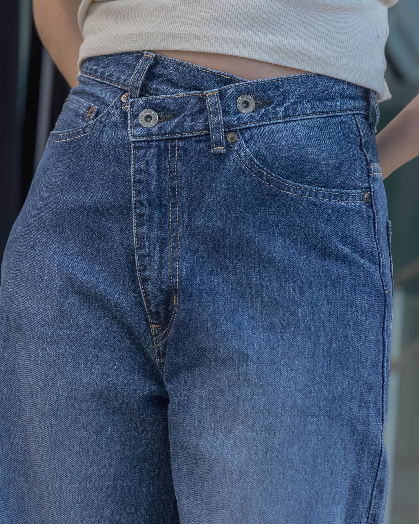 denim asymmetric pants