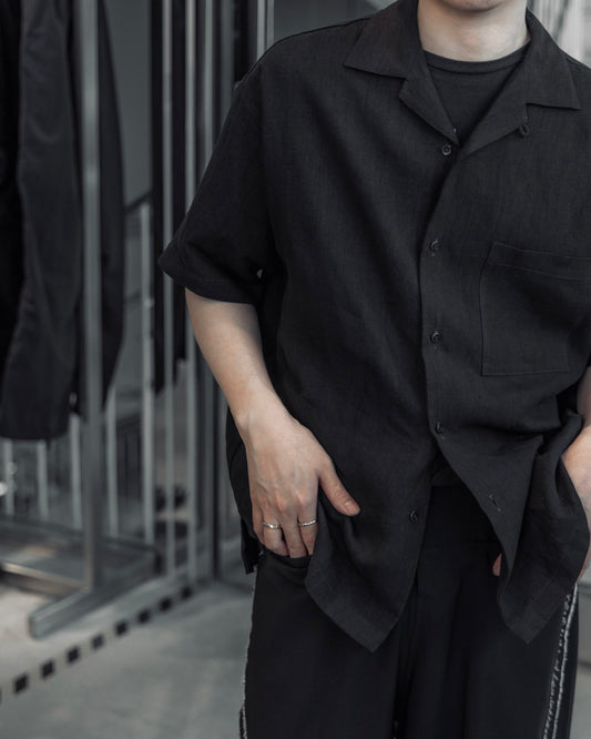 french linen washable / open collar shirt