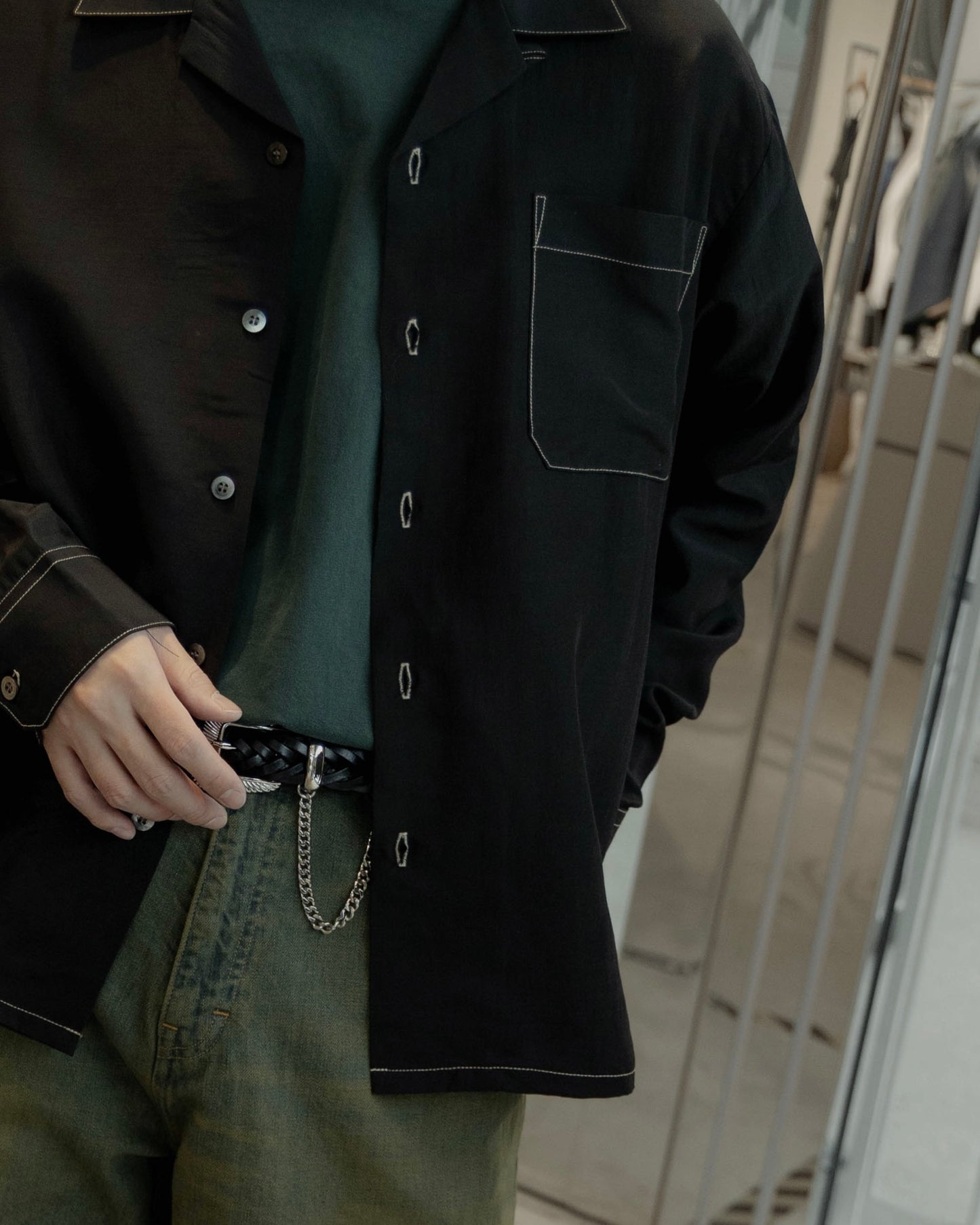 rayon wool classic open collar shirt