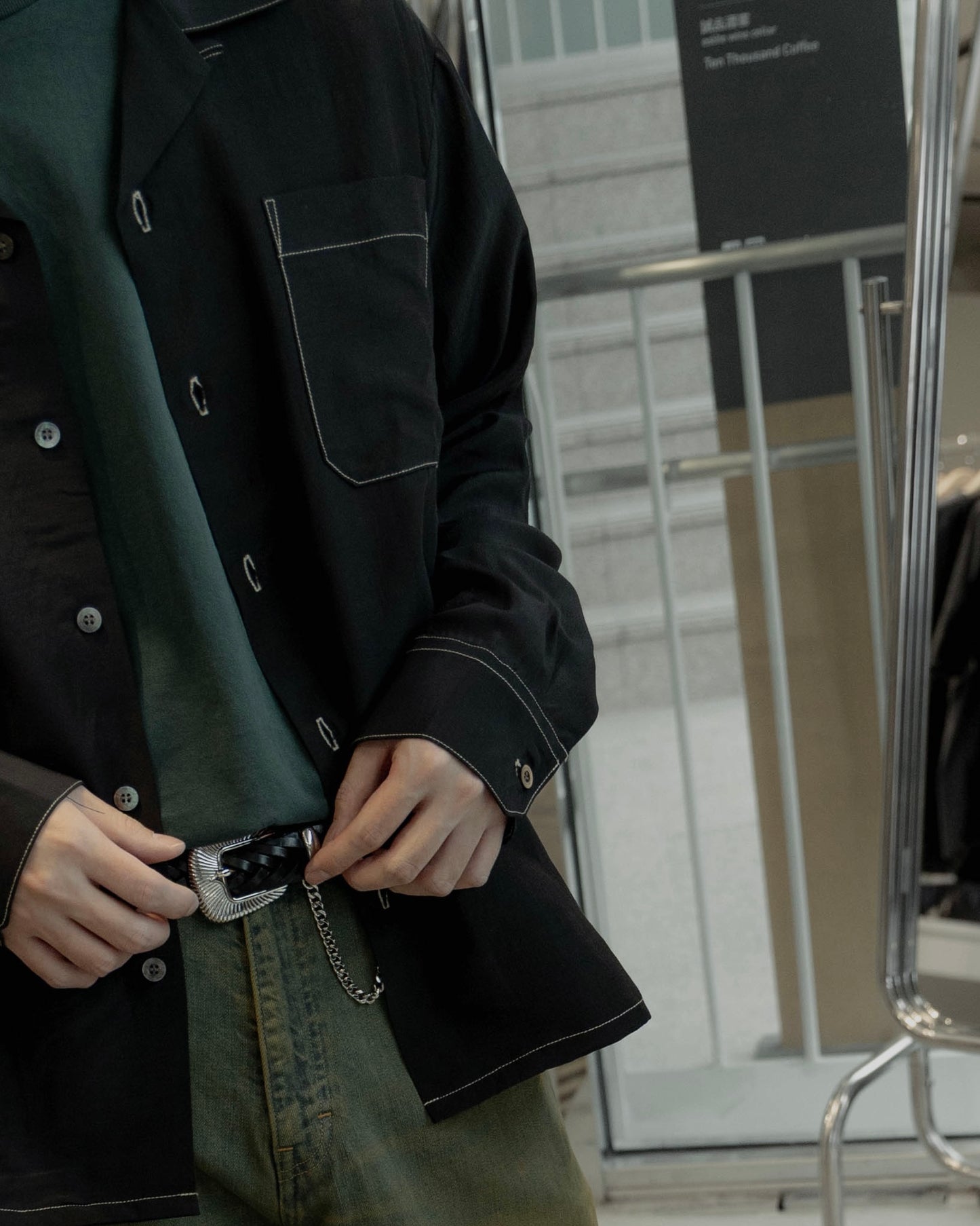 rayon wool classic open collar shirt