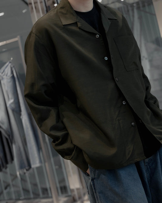 rayon wool classic open collar shirt