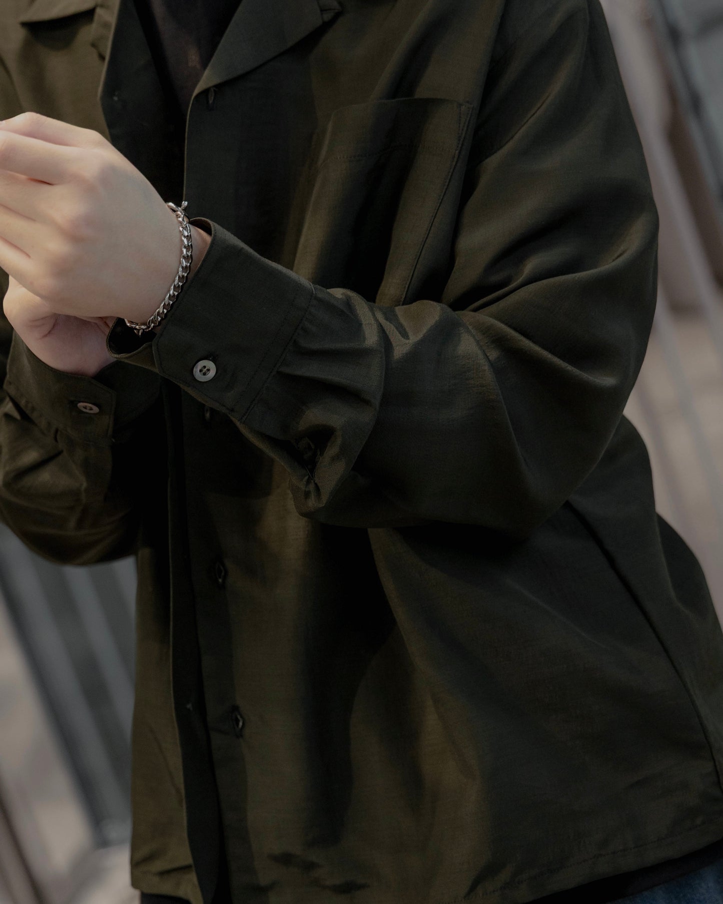 rayon wool classic open collar shirt