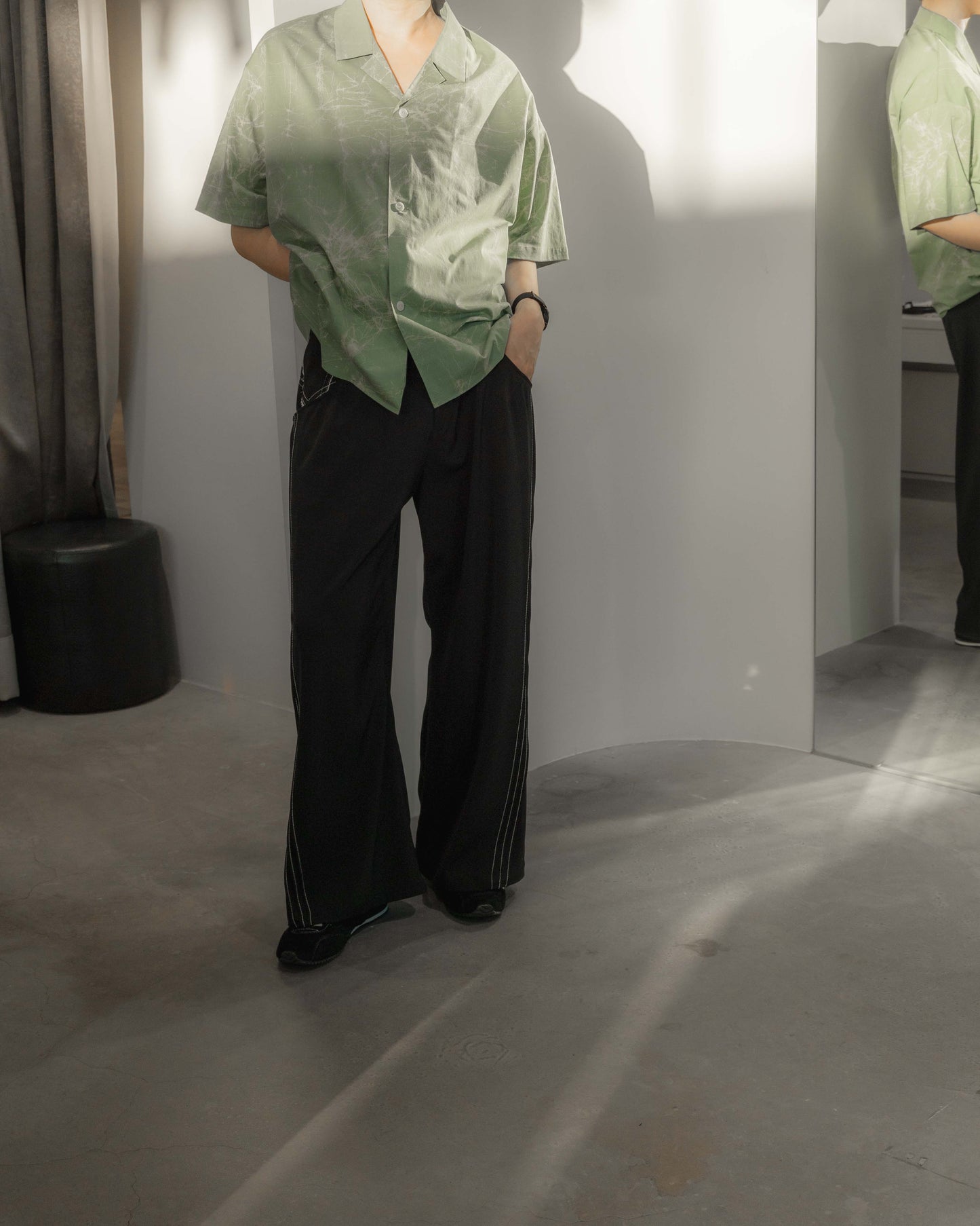 wax resist dye open collar half sleeve shirt