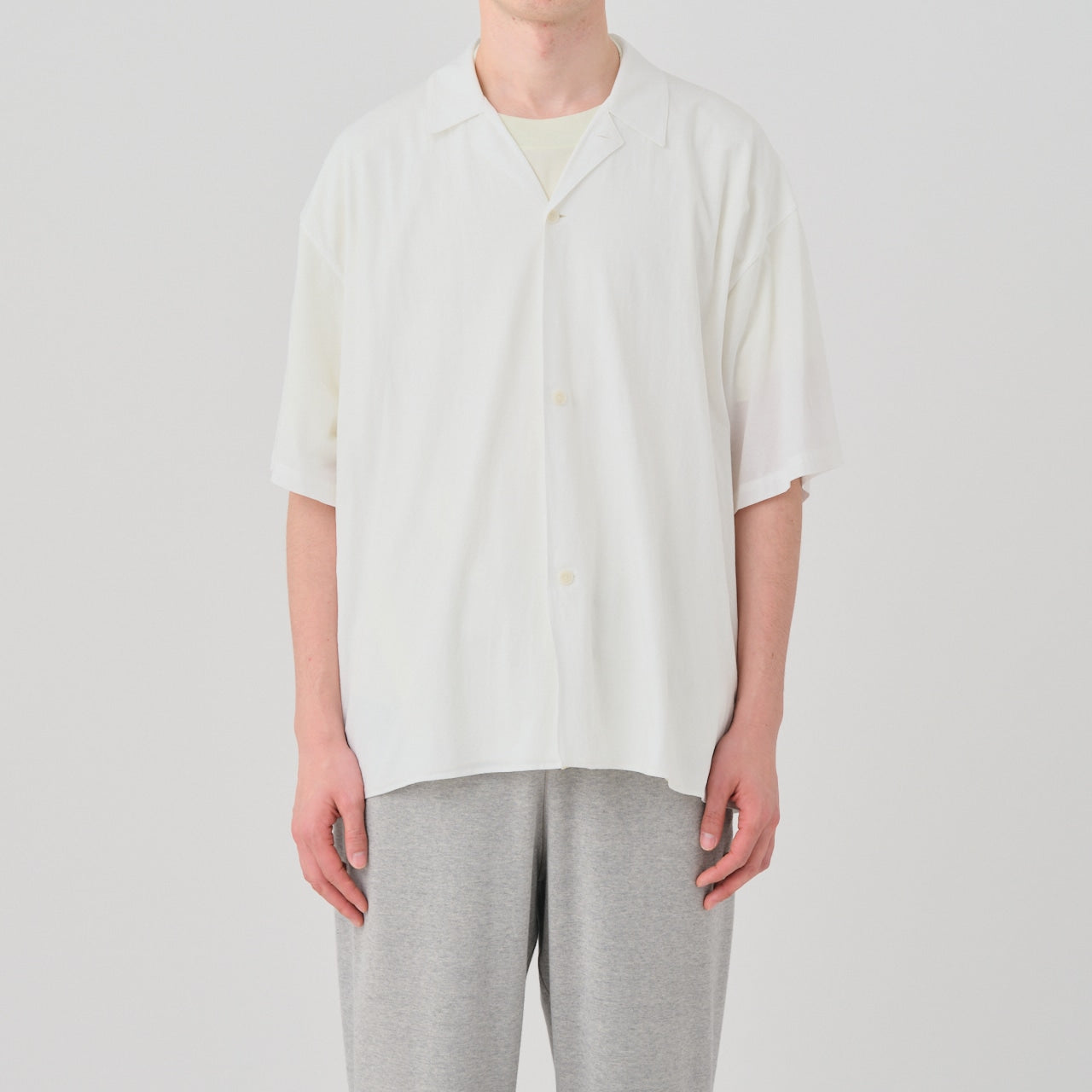 super high gauge natural washer jersey double front half sleeve shirt