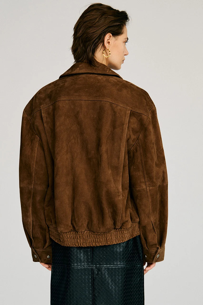 tuck pocket high-neck suede blouson