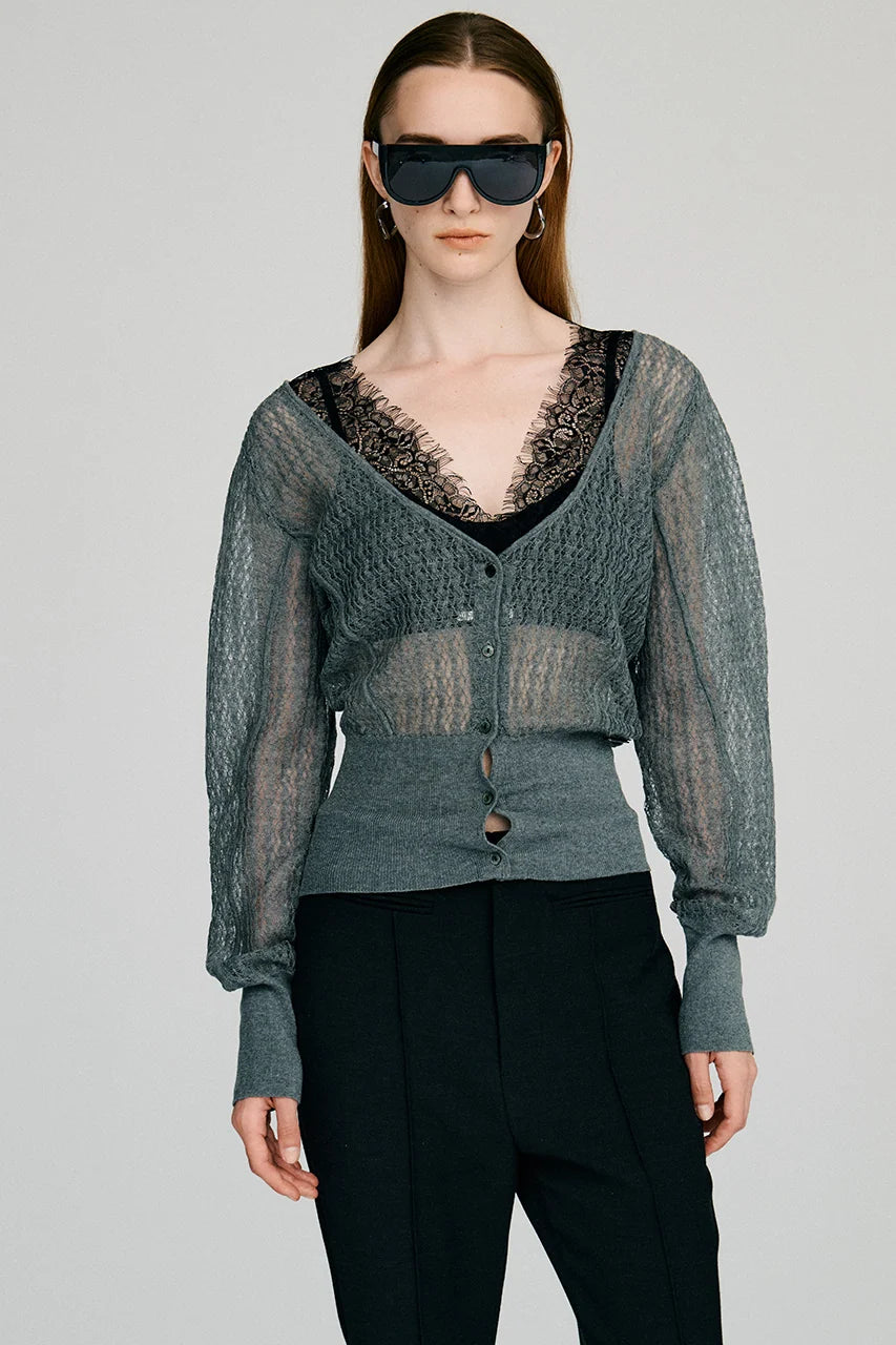 deep neck lace cardigan