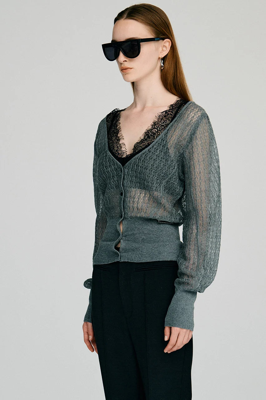 deep neck lace cardigan